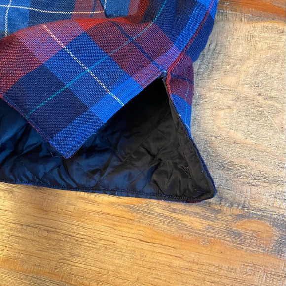 LUMBER JACK flannel top Size button up crop quilted lining red blue plaid - Picture 10 of 12